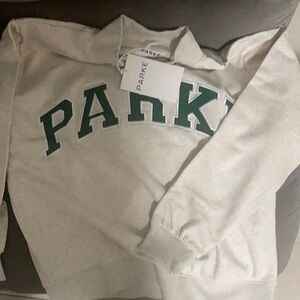 Parke Heather Grey Mock Neck Sweatshirt Green Lettering NWT size Large / XL
